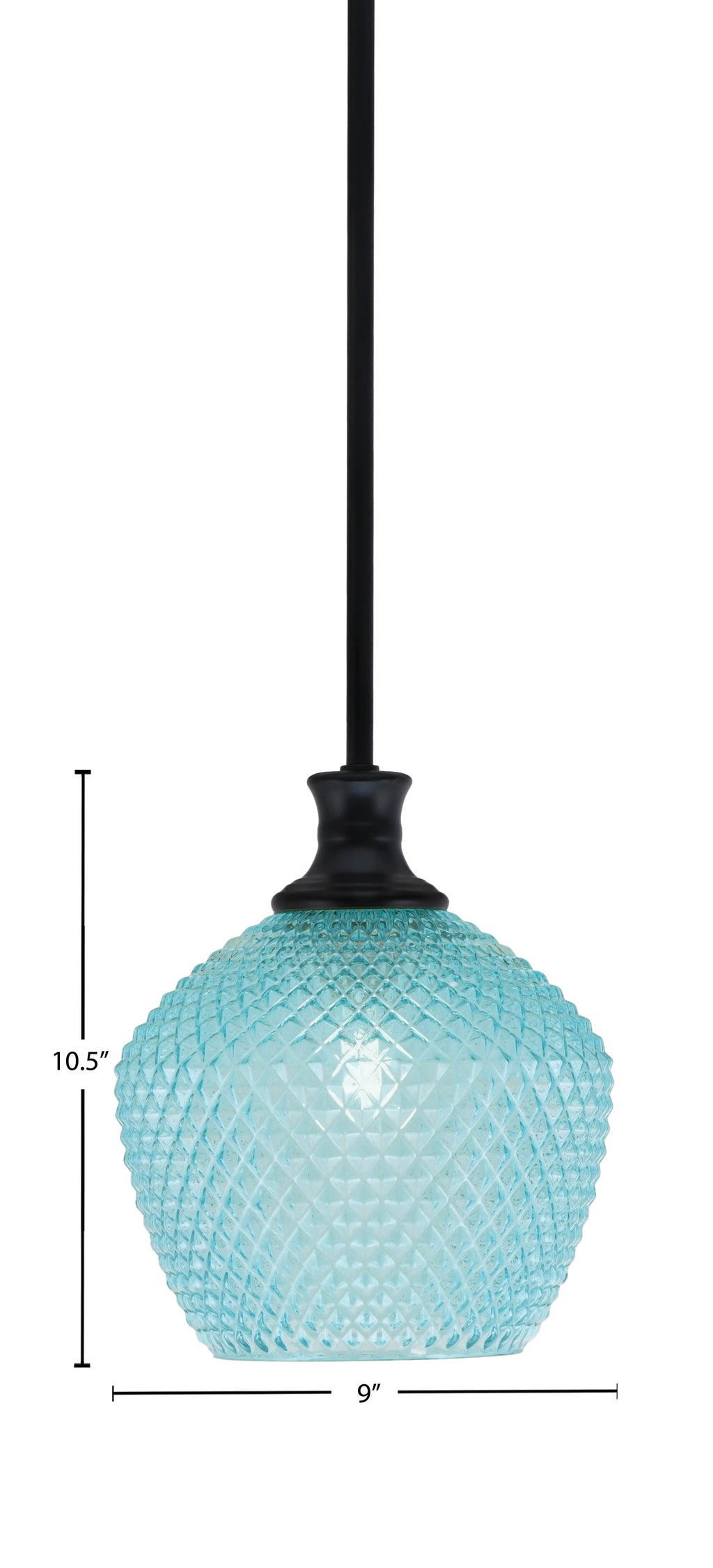 Zola One Light Pendant in Matte Black with 9" Turquoise Textured Shade