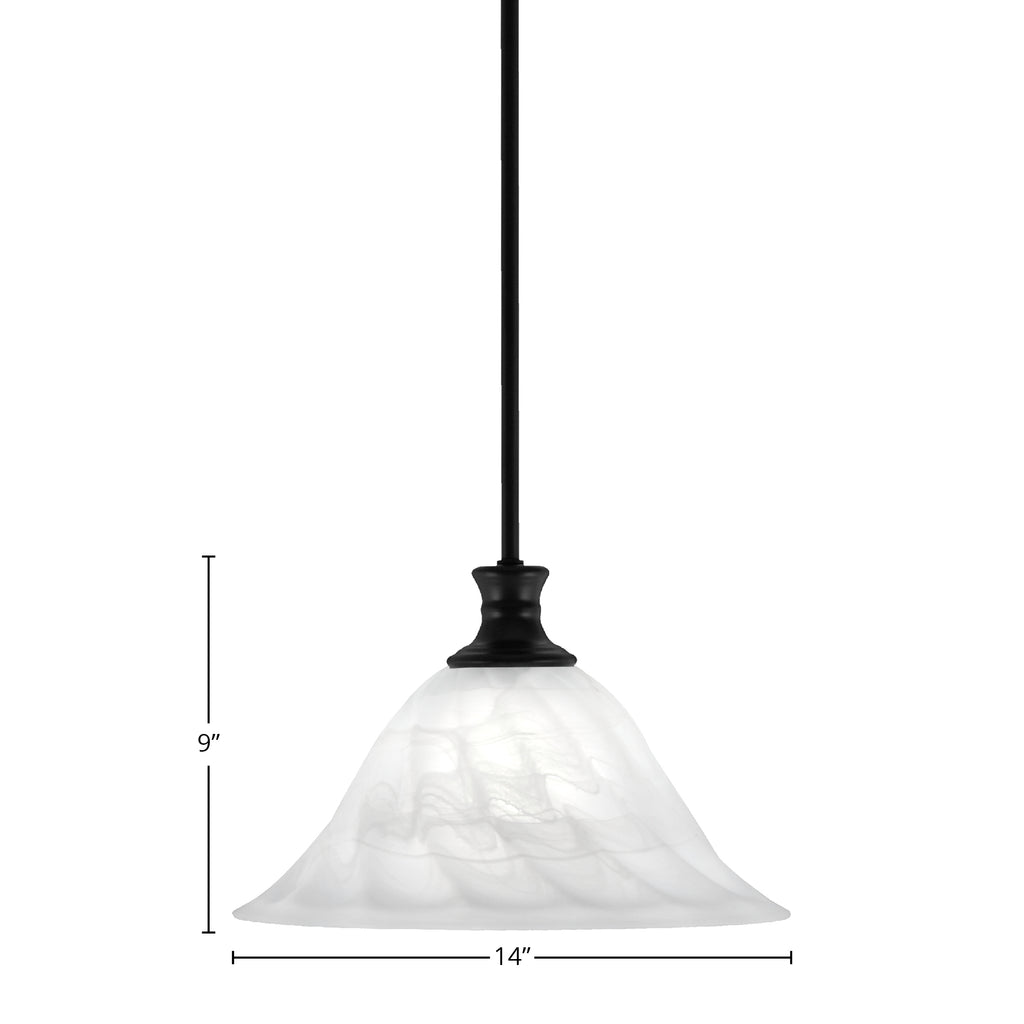 Stem One Light Pendant in Matte Black with 14" White Alabaster Swirl Shade