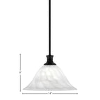 Stem One Light Pendant in Matte Black with 14" White Alabaster Swirl Shade