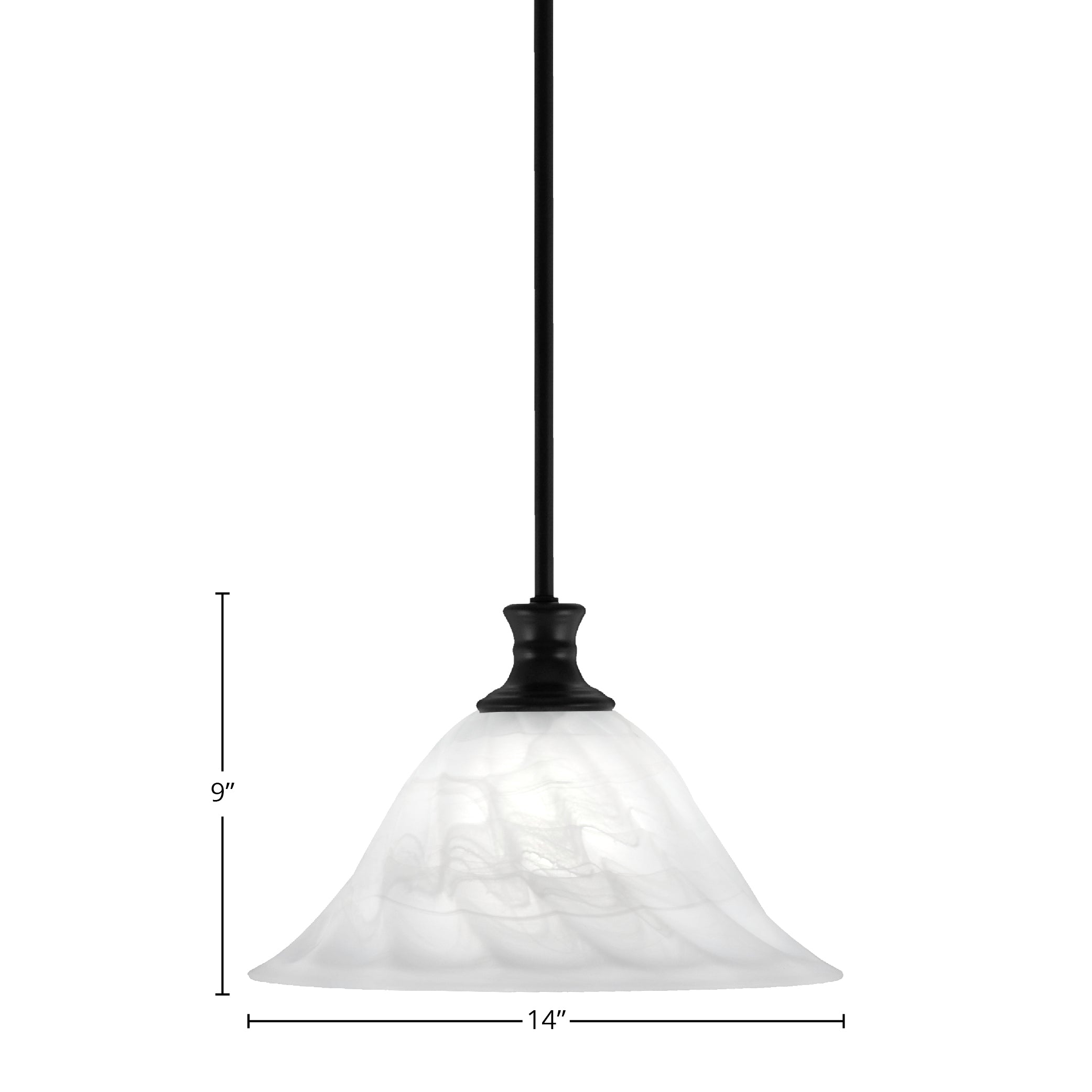 Stem One Light Pendant in Matte Black with 14" White Alabaster Swirl Shade