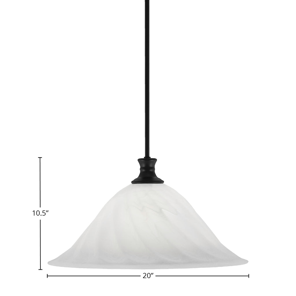 Stem One Light Pendant in Matte Black with 20" White Alabaster Swirl Shade