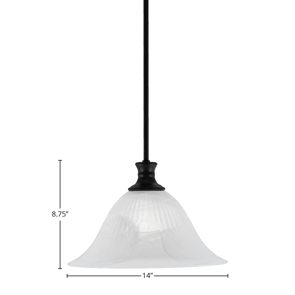Stem One Light Pendant in Matte Black with 14" White Alabaster Swirl Shade