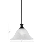 Stem One Light Pendant in Matte Black with 14" White Alabaster Swirl Shade
