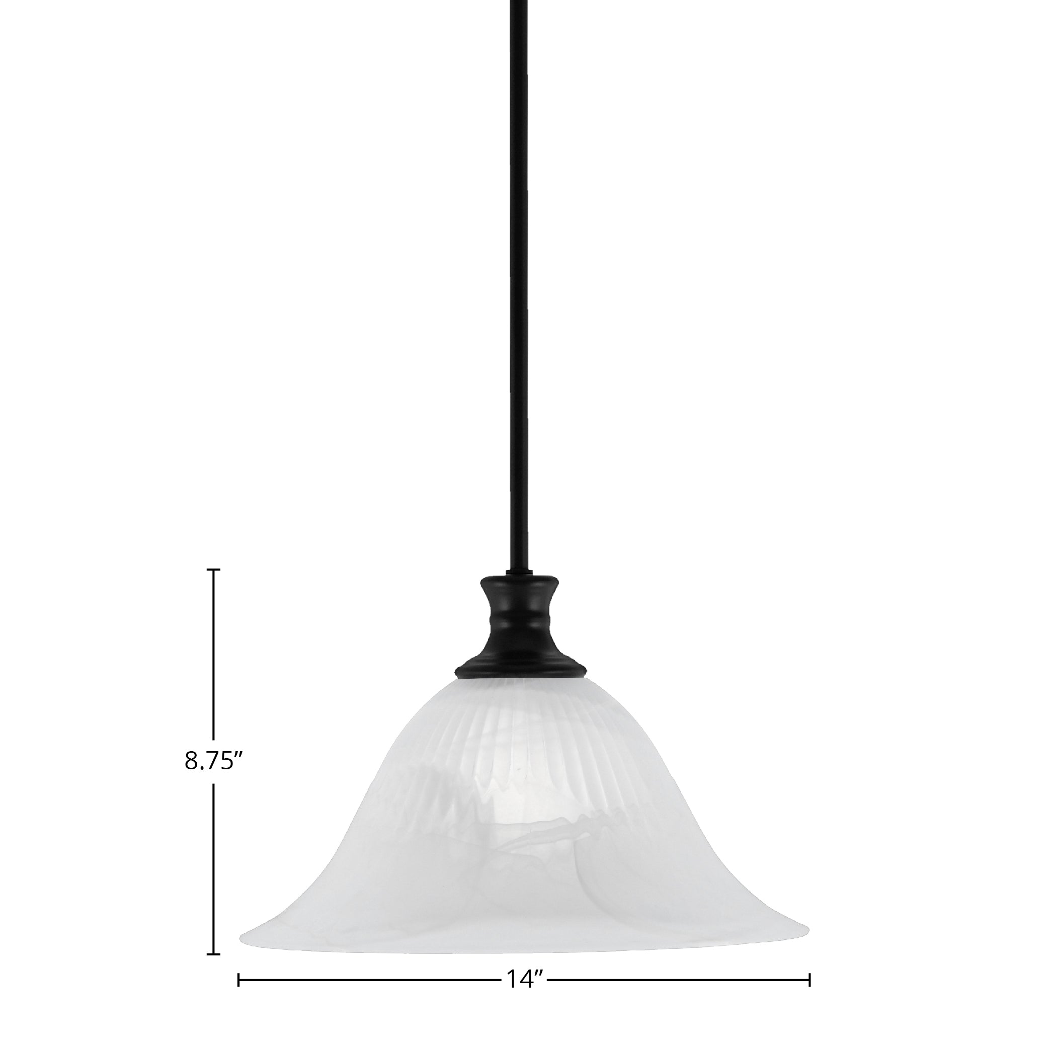 Stem One Light Pendant in Matte Black with 14" White Alabaster Swirl Shade