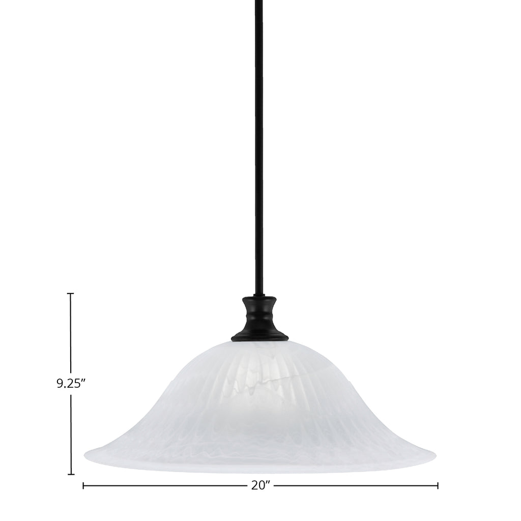 Stem One Light Pendant in Matte Black with 20" White Alabaster Swirl Shade