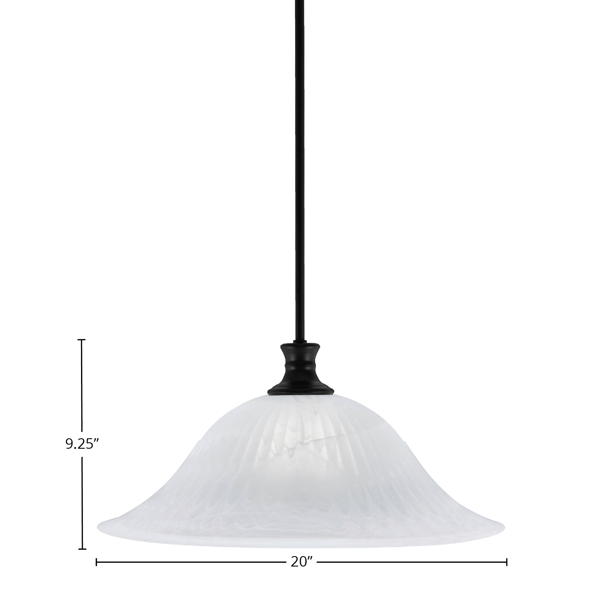 Stem One Light Pendant in Matte Black with 20" White Alabaster Swirl Shade