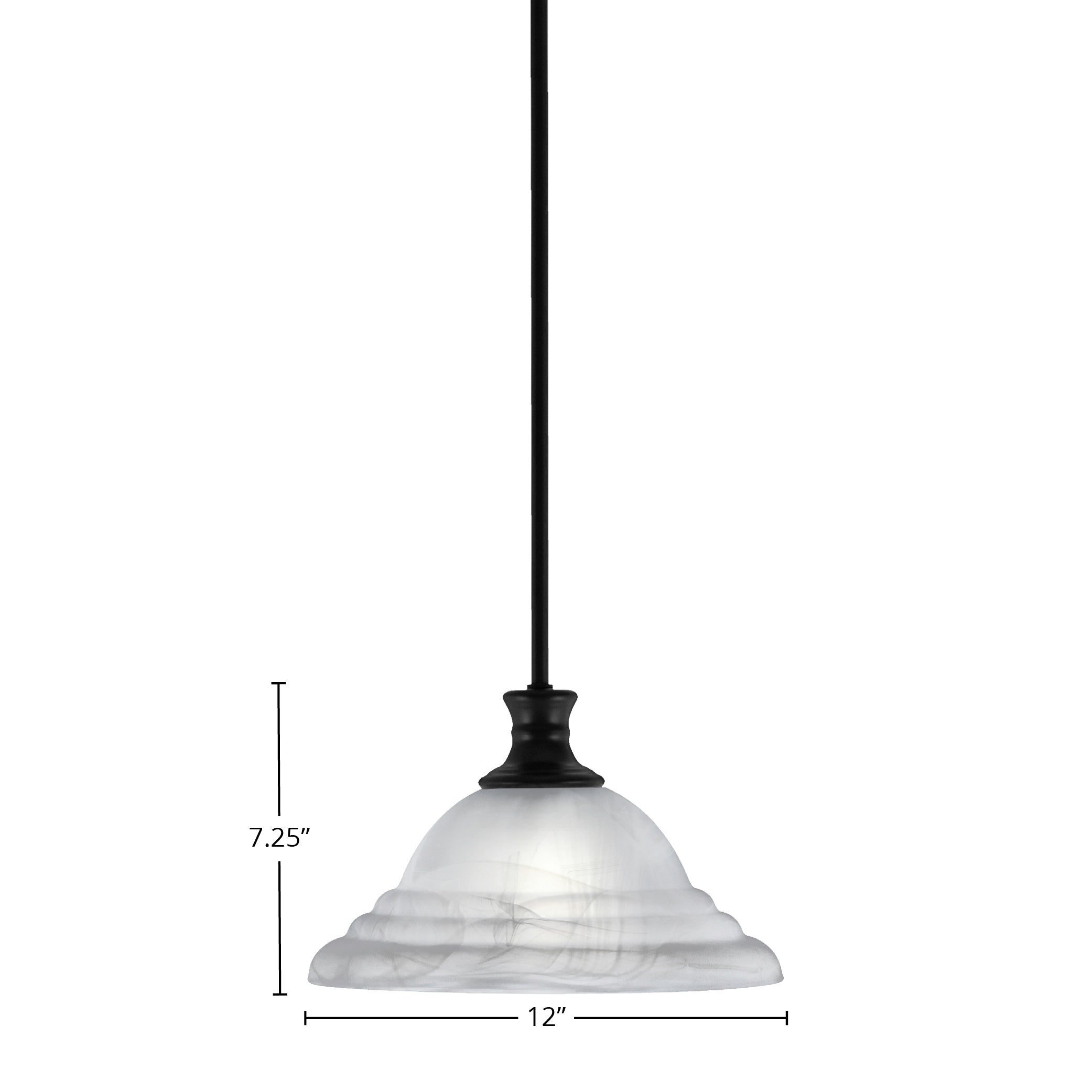 Stem One Light Pendant in Matte Black with 12" White Alabaster Swirl Shade
