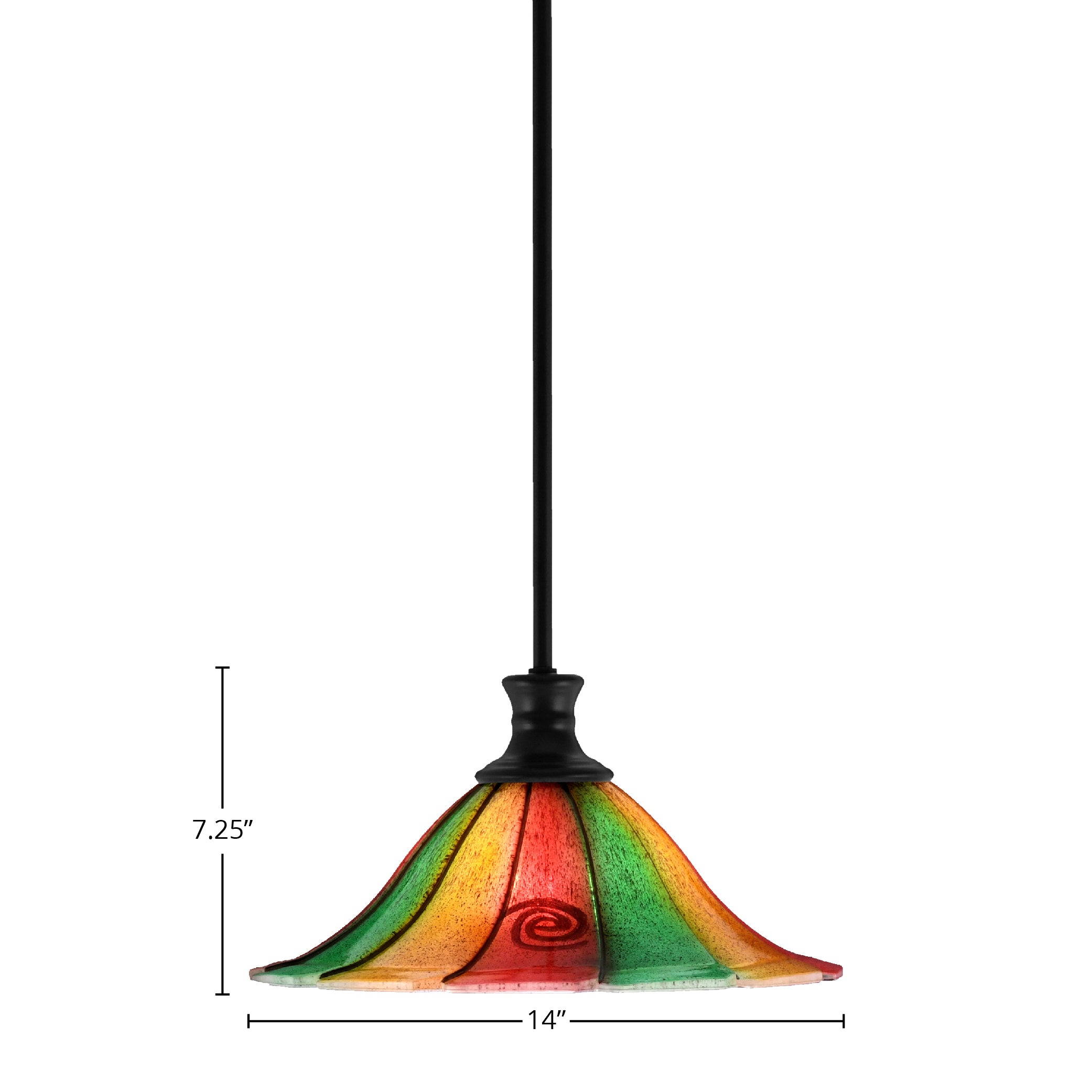 Stem One Light Pendant in Matte Black with 14" Mardi Gras Shade