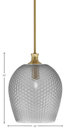 Zola One Light Pendant in New Age Brass with 12" Smoke Textured Glass Shade
