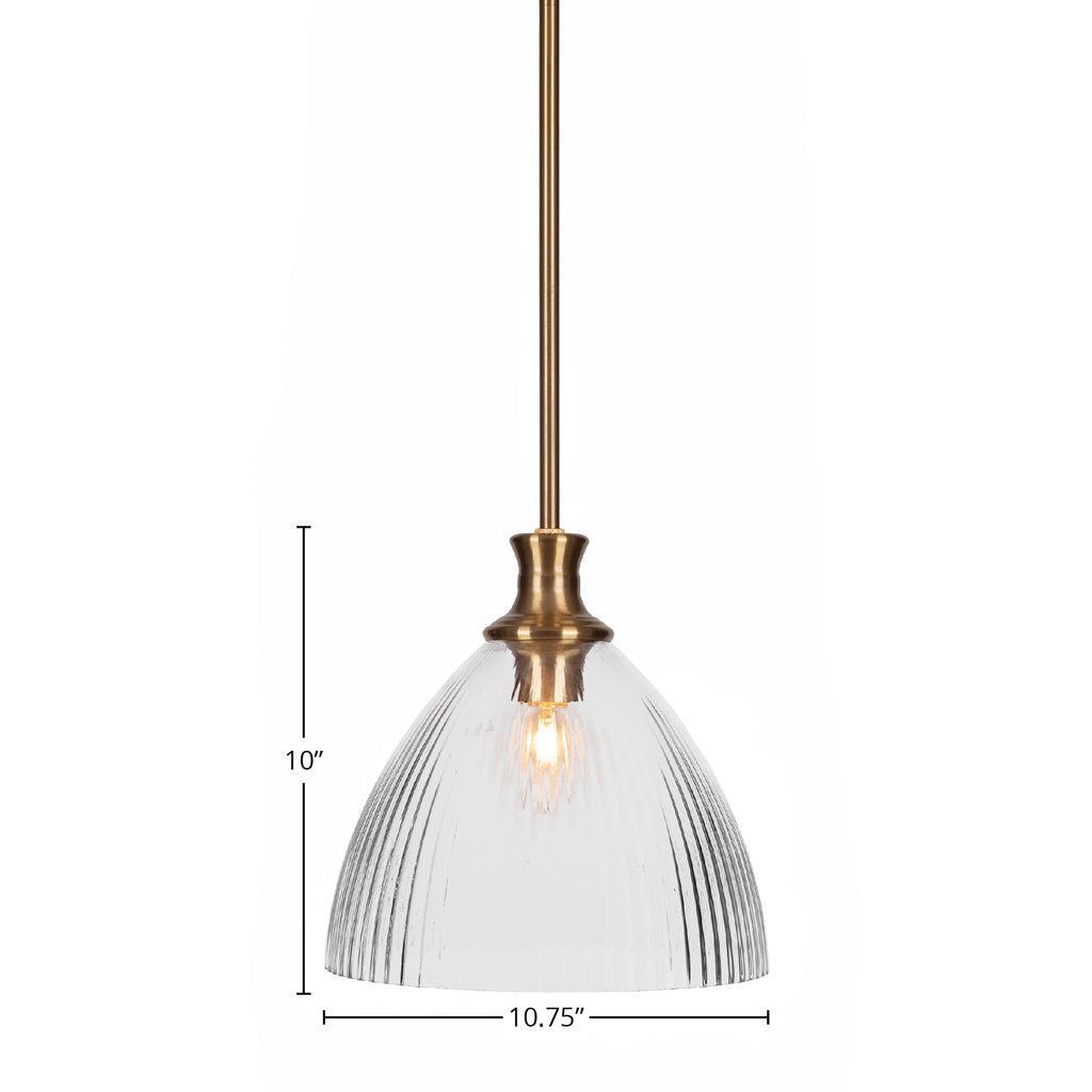 Carina One Light Pendant in New Age Brass with 10.75" Clear Ribbed Shade