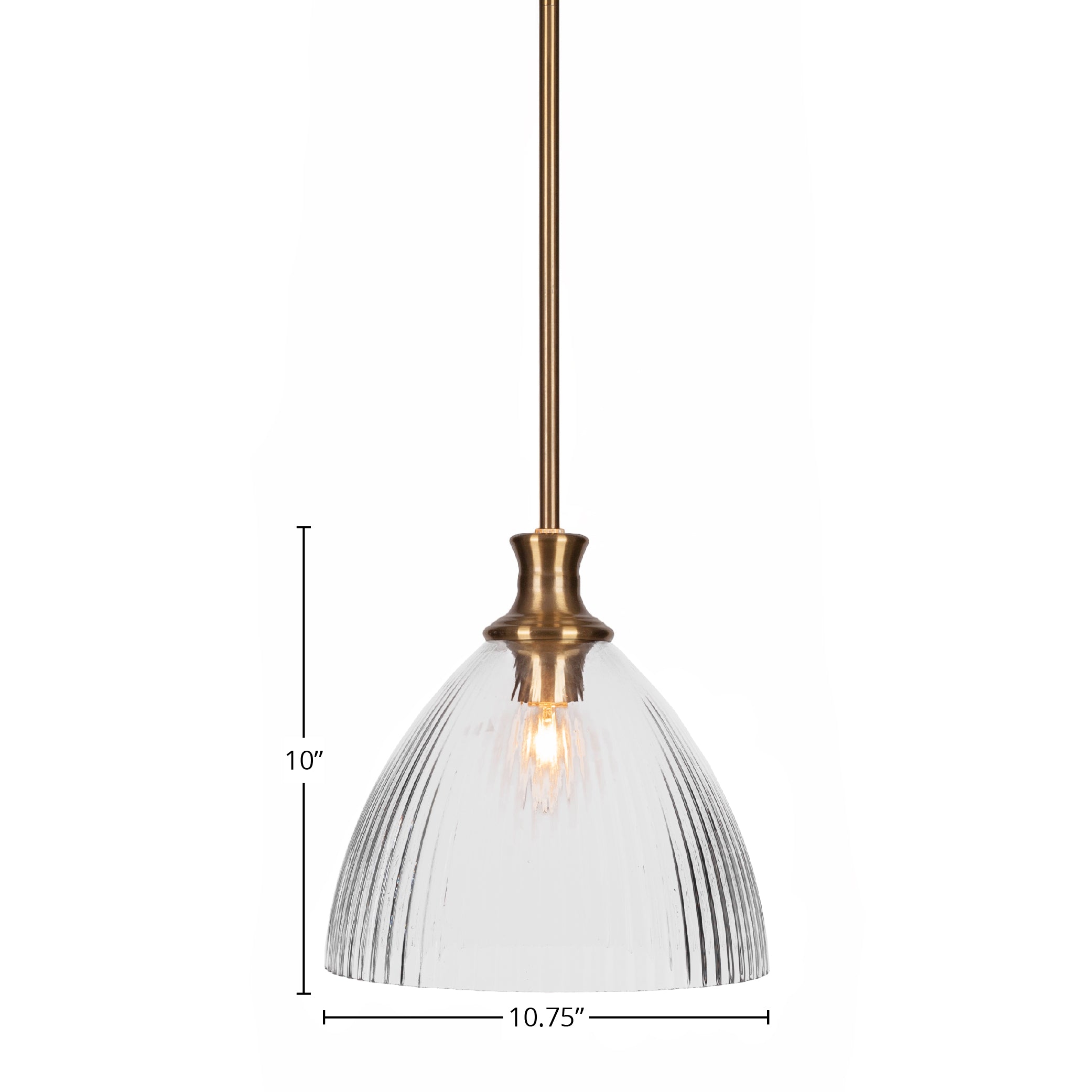 Carina One Light Pendant in New Age Brass with 10.75" Clear Ribbed Shade