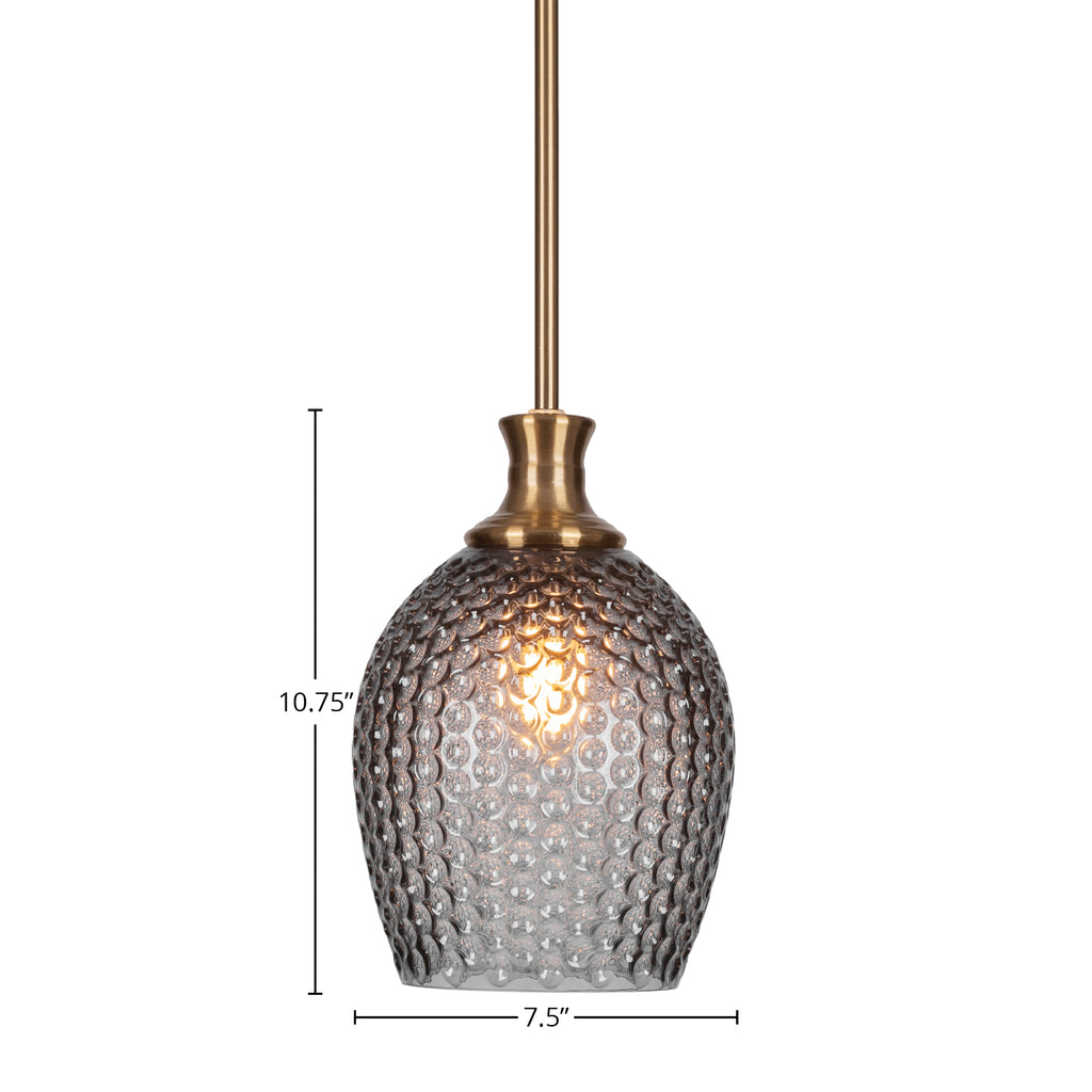 Zola One Light Pendant in New Age Brass with 7.5" Smoke Textured Shade
