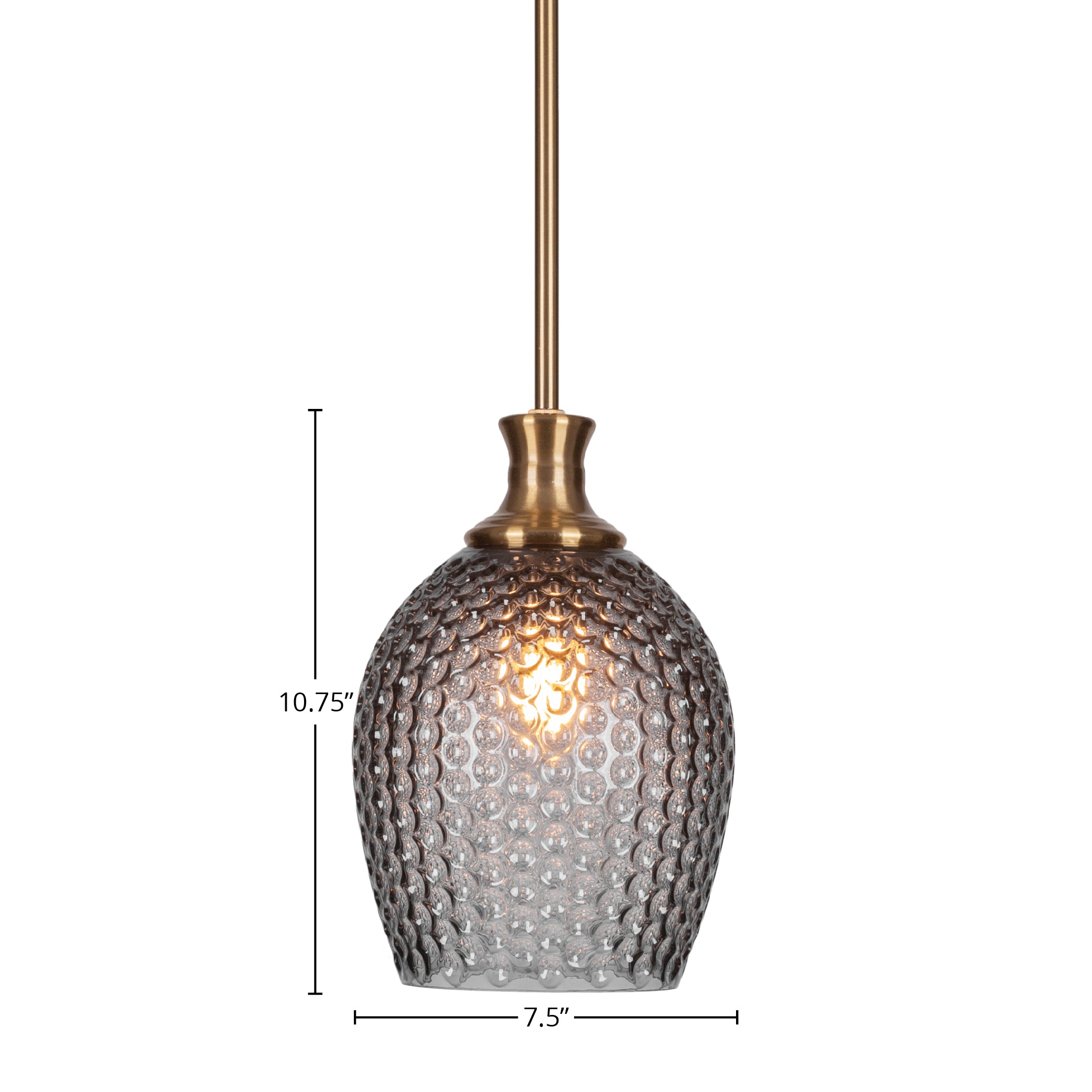 Zola One Light Pendant in New Age Brass with 7.5" Smoke Textured Shade