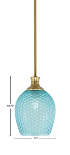 Zola One Light Pendant in New Age Brass with 7.5" Turquoise Textured Shade