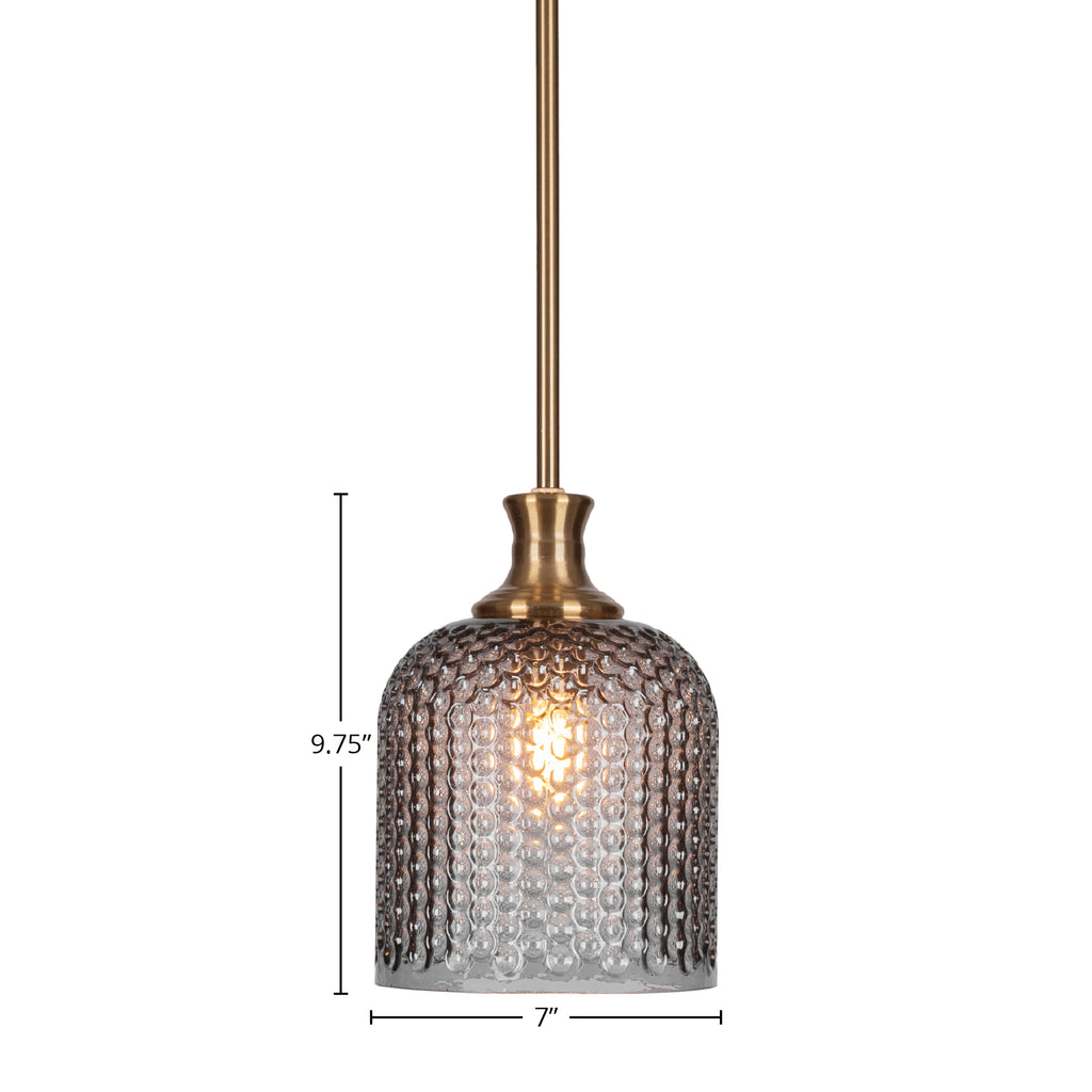 Zola One Light Pendant in New Age Brass with 7" Smoke Textured Shade