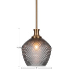 Zola One Light Pendant in New Age Brass with 9" Smoke Textured Shade