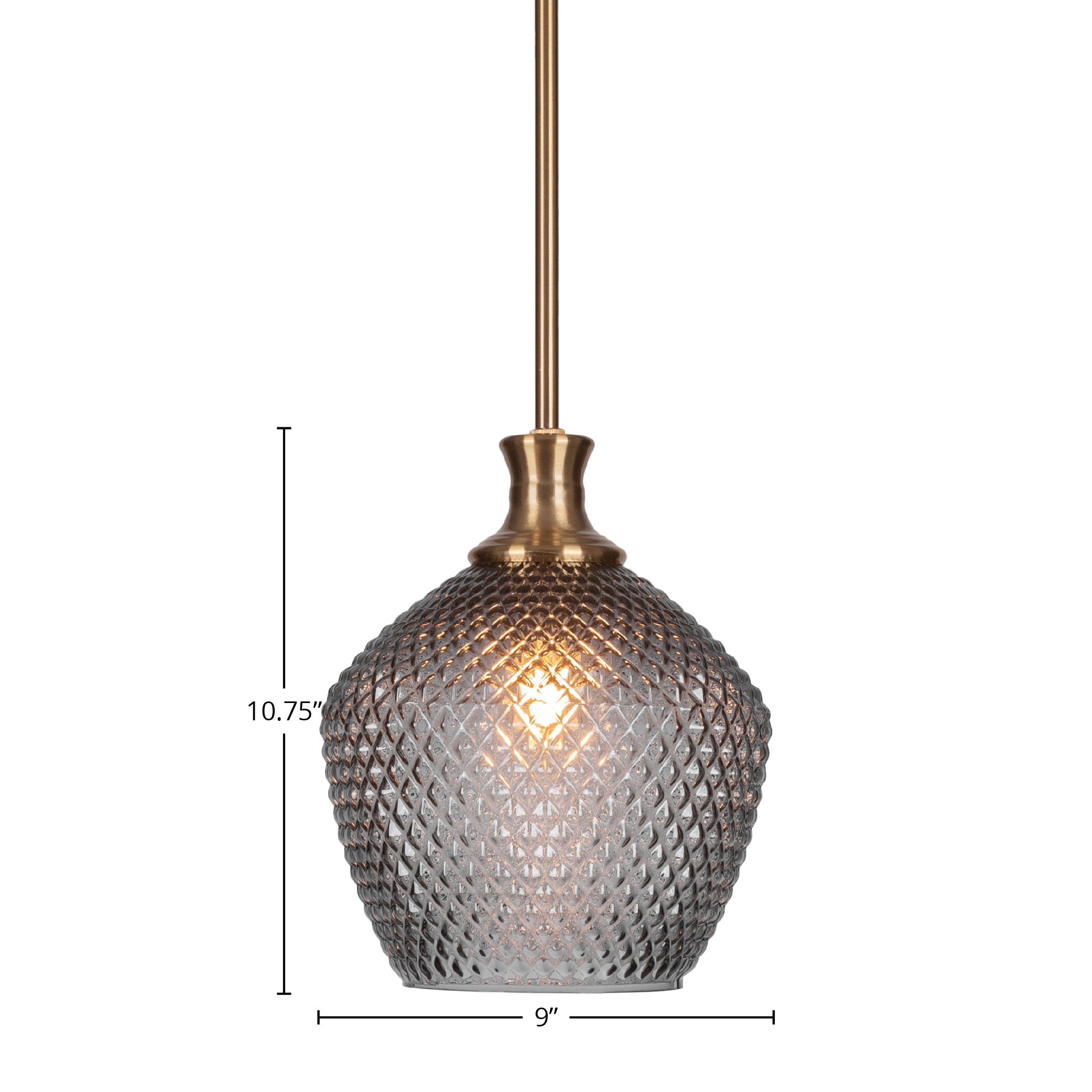 Zola One Light Pendant in New Age Brass with 9" Smoke Textured Shade