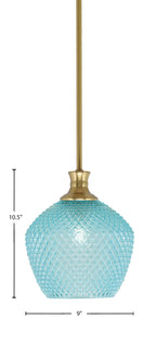 Zola One Light Pendant in New Age Brass with 9" Turquoise Textured Shade