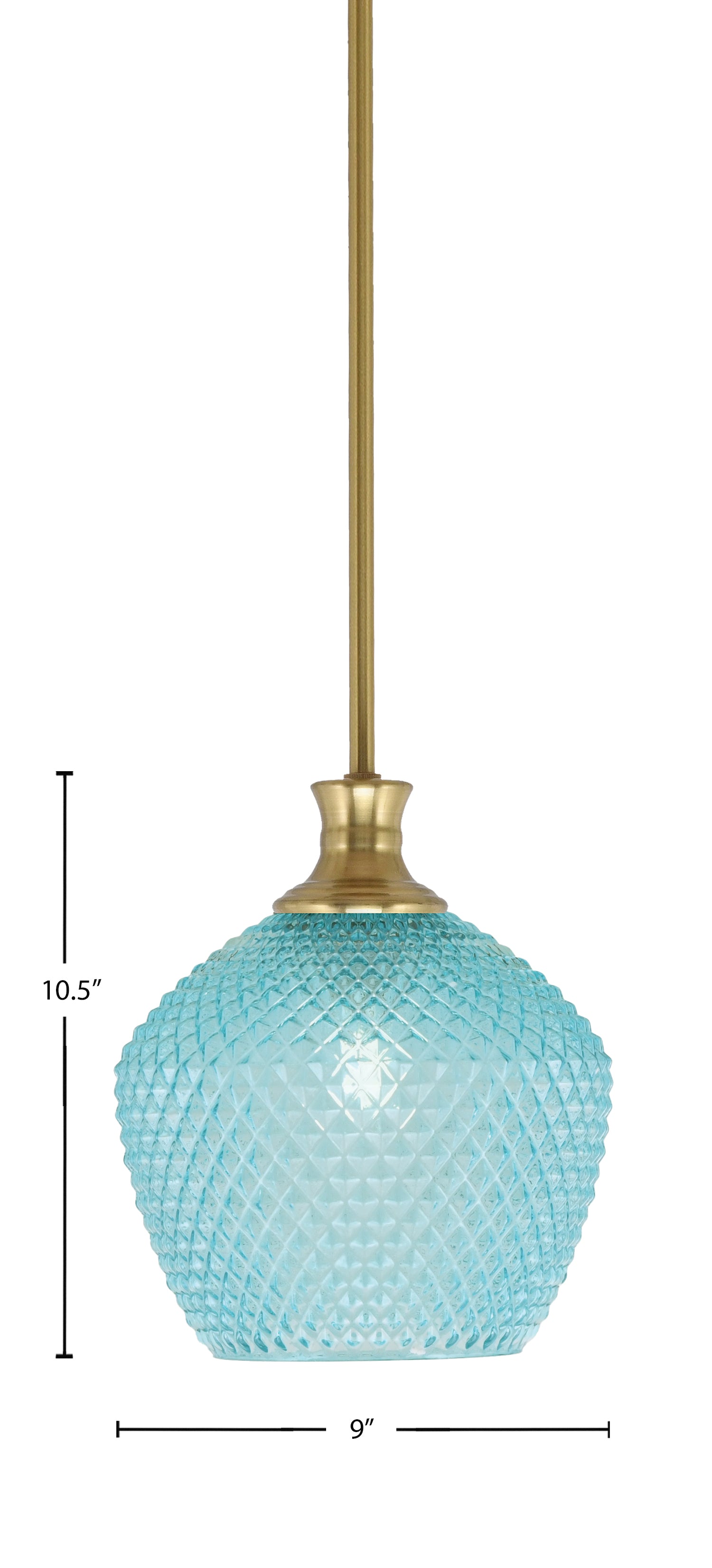 Zola One Light Pendant in New Age Brass with 9" Turquoise Textured Shade