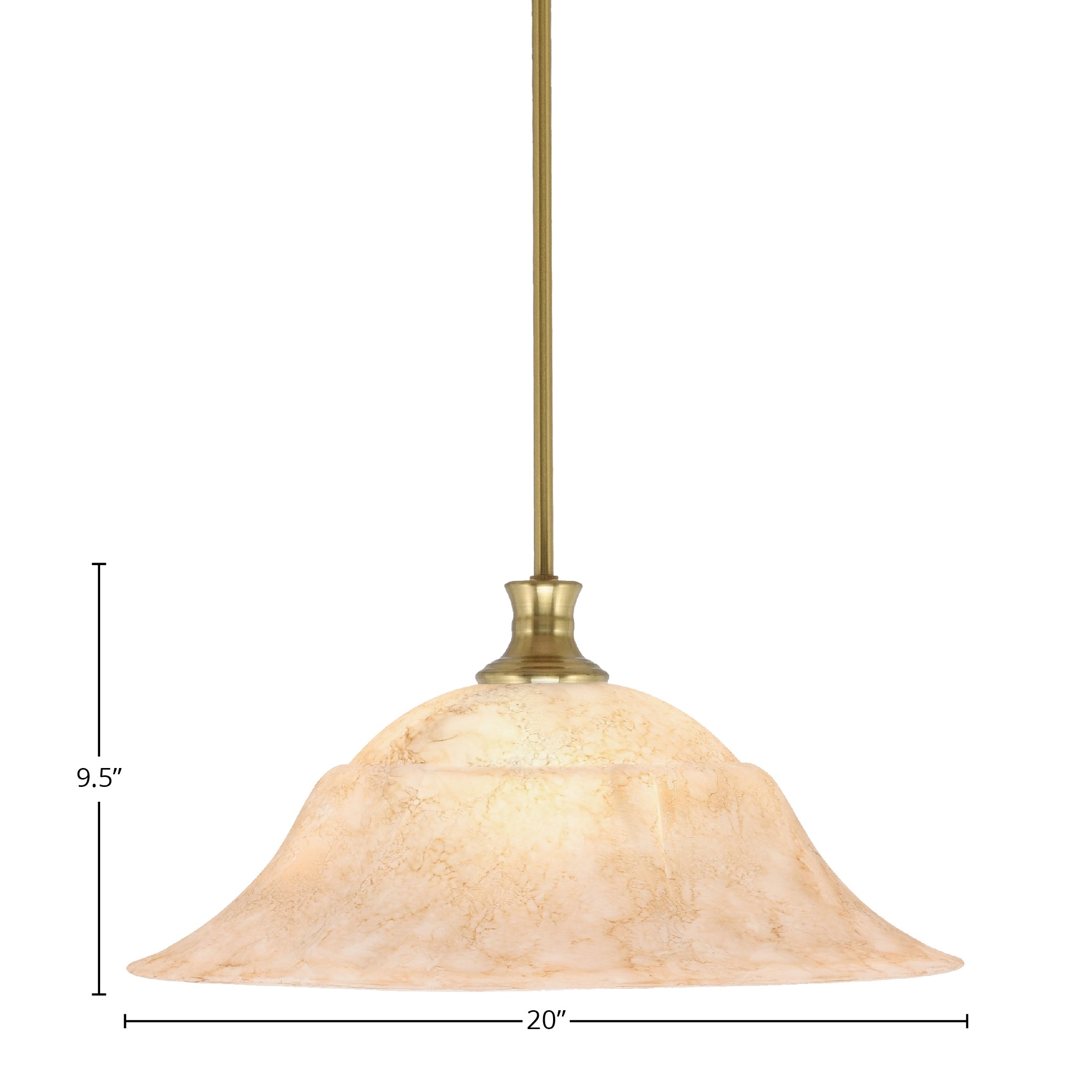 Stem One Light Pendant in New Age Brass with 20" Italian Marble Shade