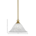 Stem One Light Pendant in New Age Brass with 14" White Alabaster Swirl Shade