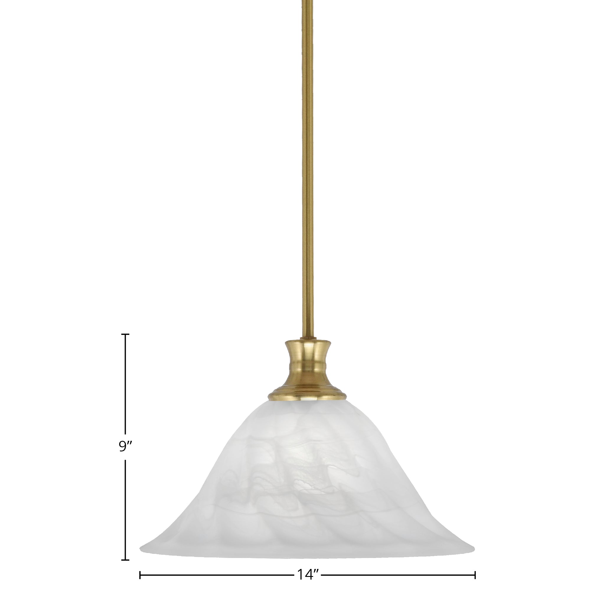 Stem One Light Pendant in New Age Brass with 14" White Alabaster Swirl Shade