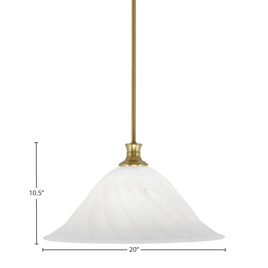 Stem One Light Pendant in New Age Brass with 20" White Alabaster Swirl Shade