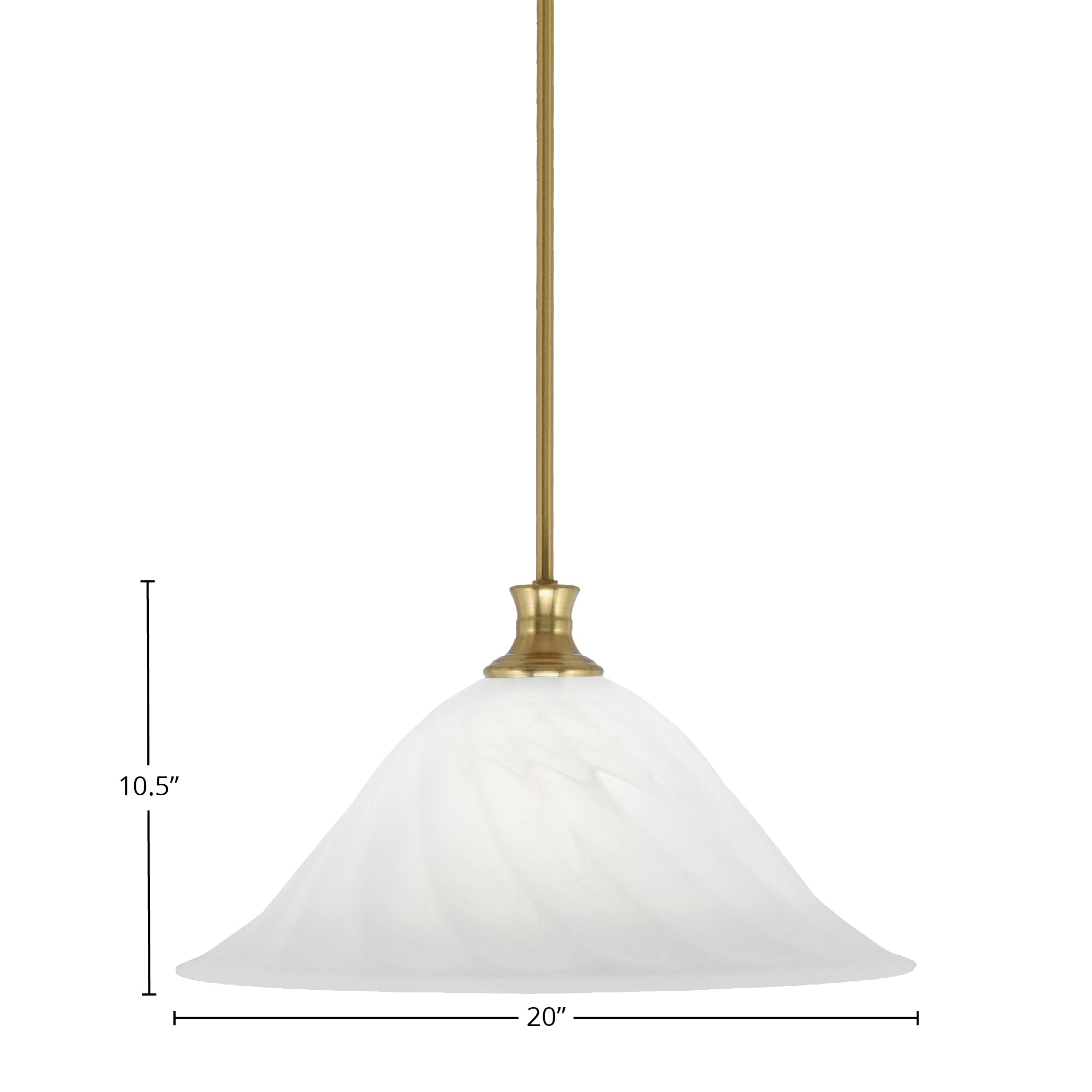 Stem One Light Pendant in New Age Brass with 20" White Alabaster Swirl Shade