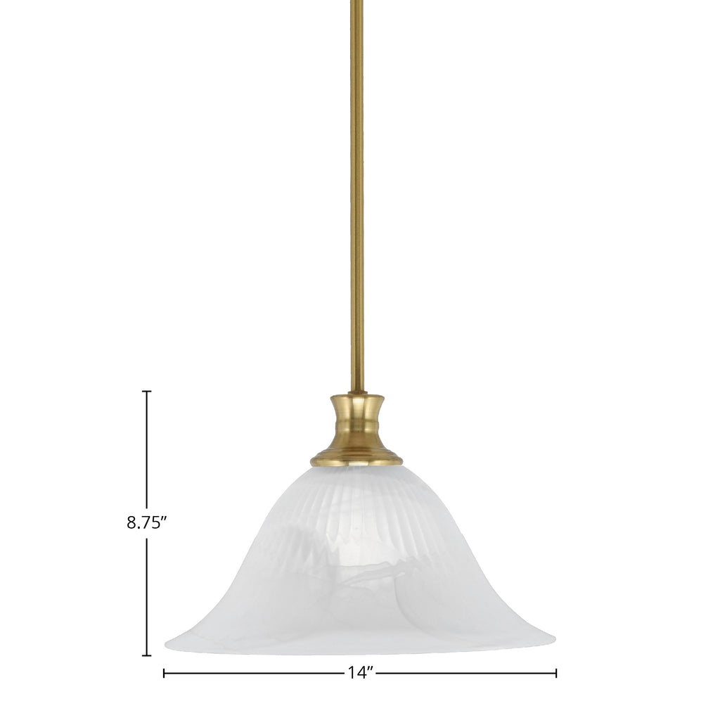 Stem One Light Pendant in New Age Brass with 14" White Alabaster Swirl Shade