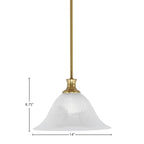 Stem One Light Pendant in New Age Brass with 14" White Alabaster Swirl Shade