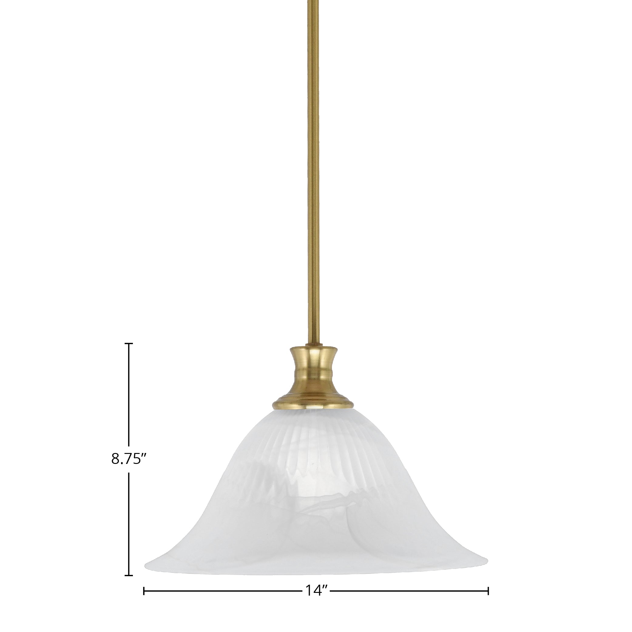 Stem One Light Pendant in New Age Brass with 14" White Alabaster Swirl Shade
