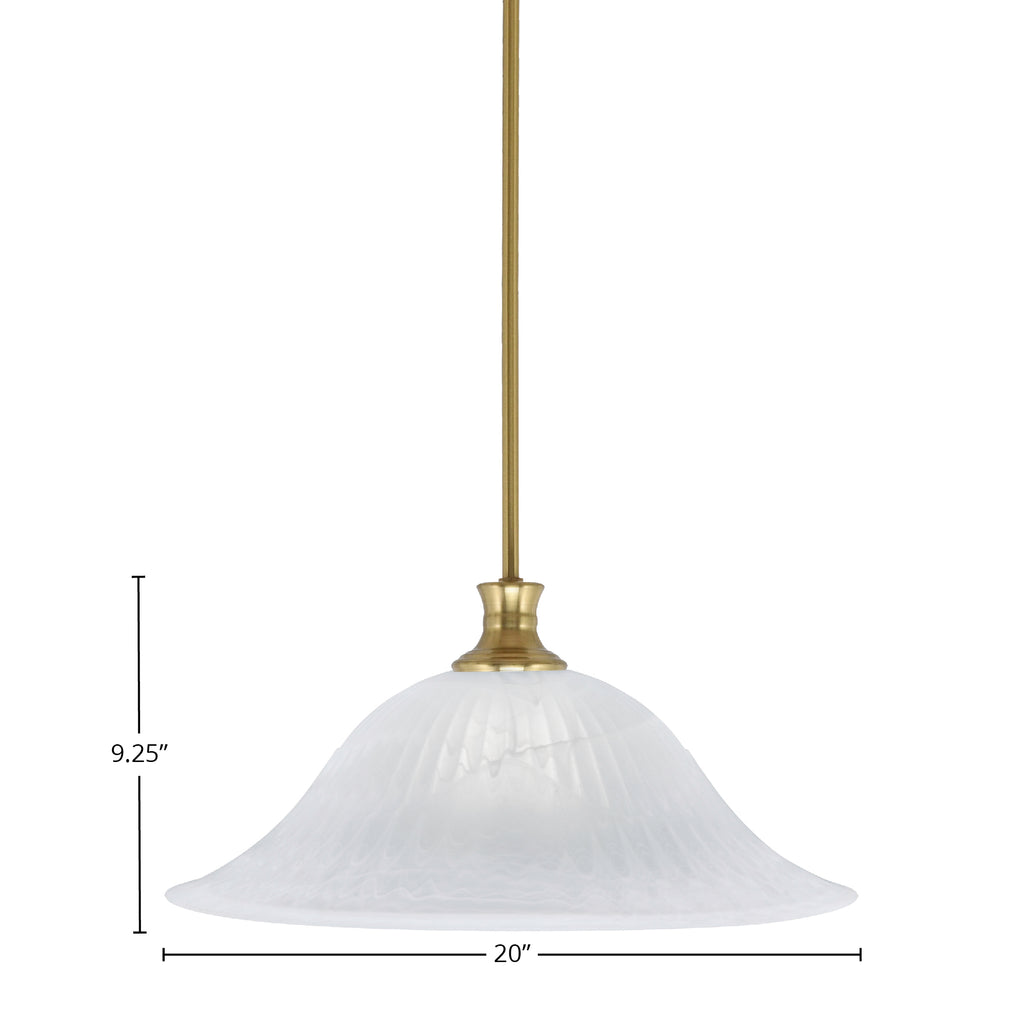 Stem One Light Pendant in New Age Brass with 20" White Alabaster Swirl Shade