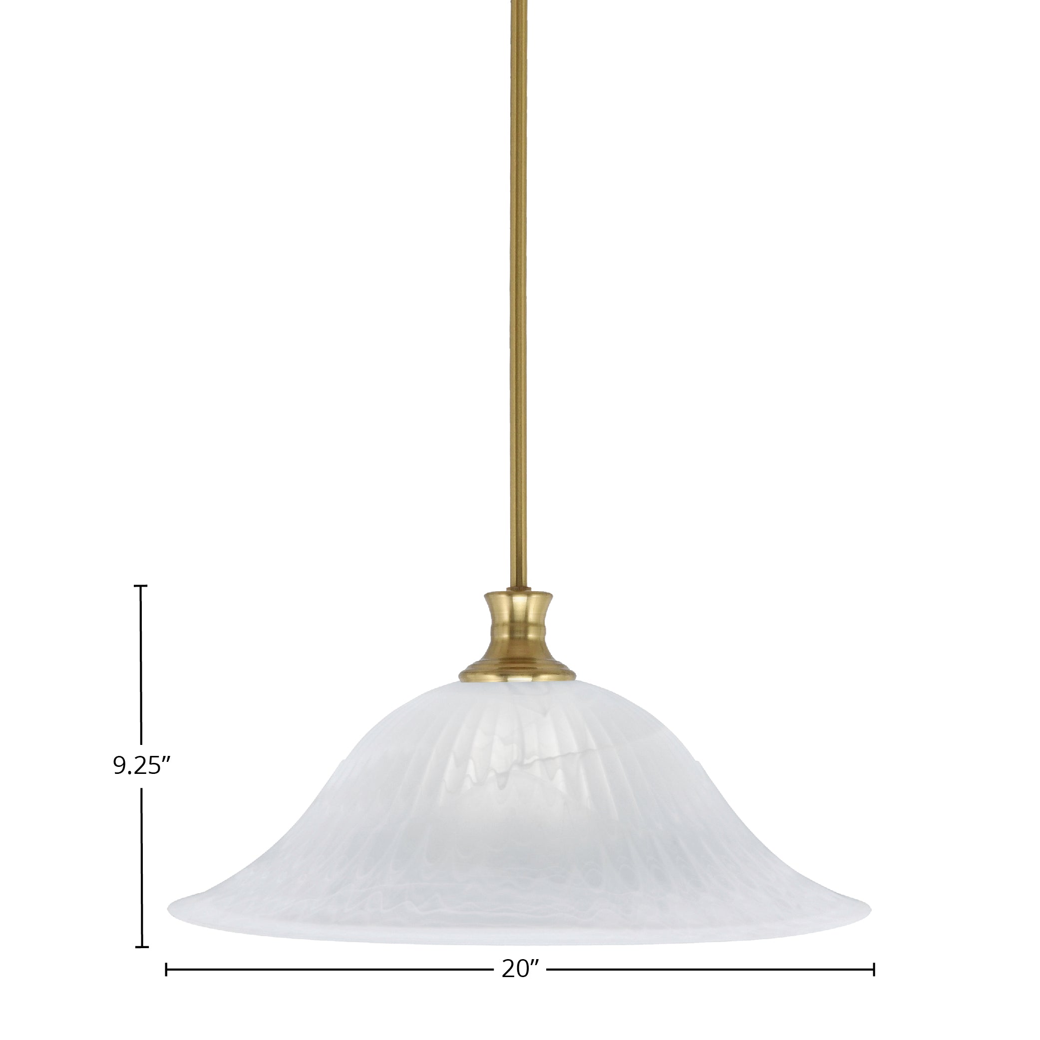 Stem One Light Pendant in New Age Brass with 20" White Alabaster Swirl Shade