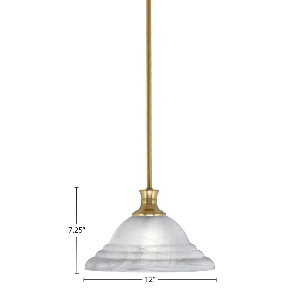 Stem One Light Pendant in New Age Brass with 12" White Alabaster Swirl Shade