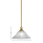 Stem One Light Pendant in New Age Brass with 12" White Alabaster Swirl Shade