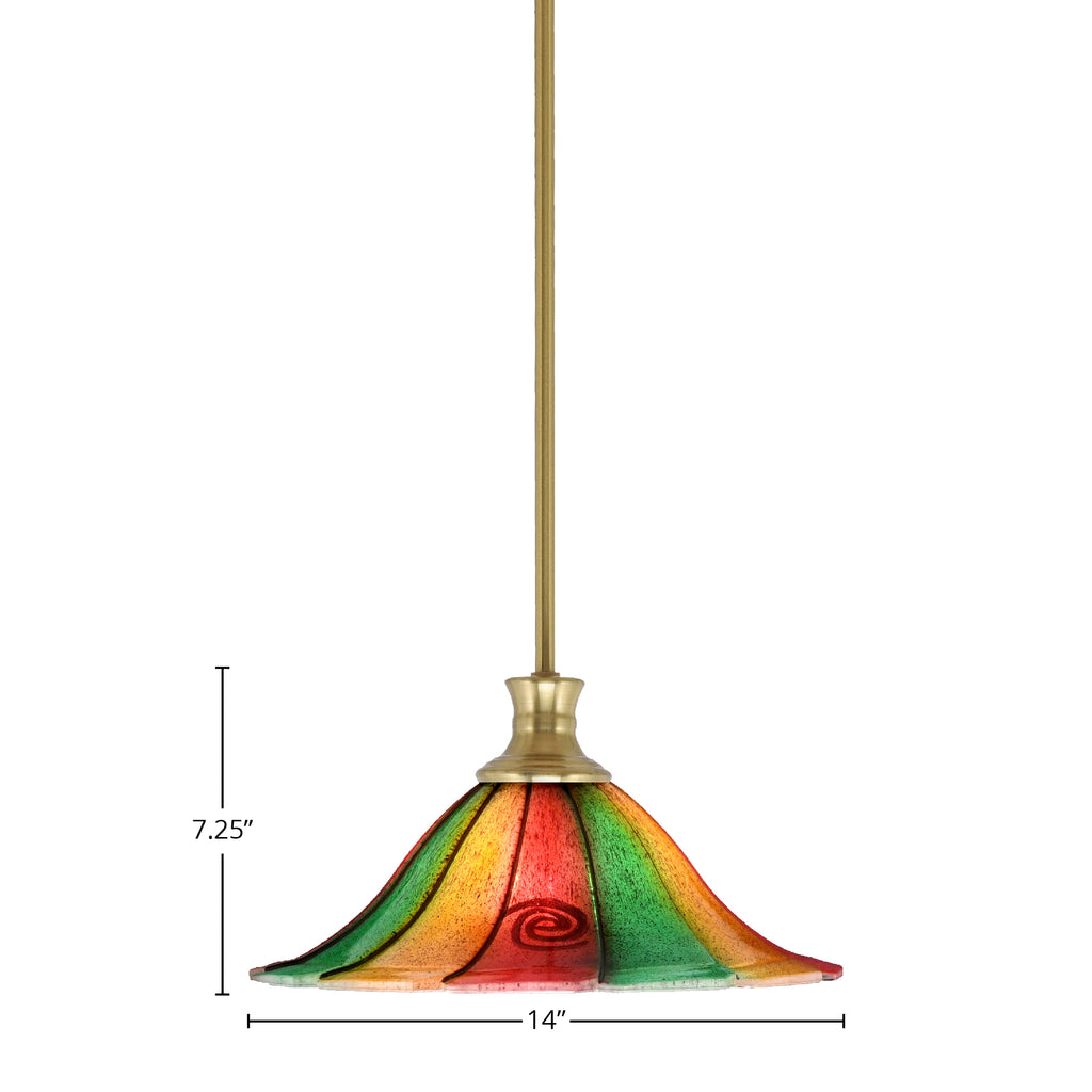 Stem One Light Pendant in New Age Brass with 14" Mardi Gras Shade