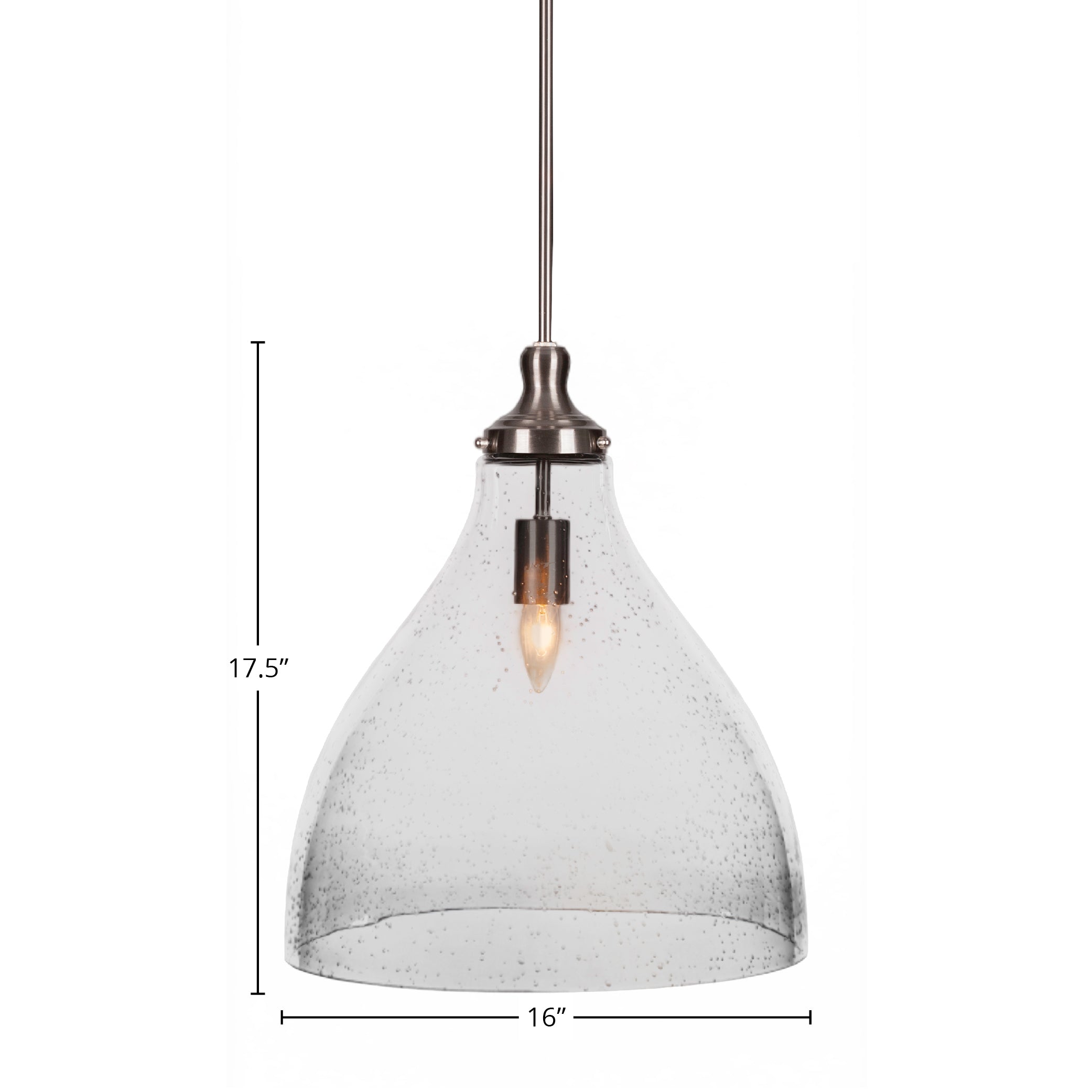 Juno One Light Pendant in Brushed Nickel with 16" Clear Bubble Shade