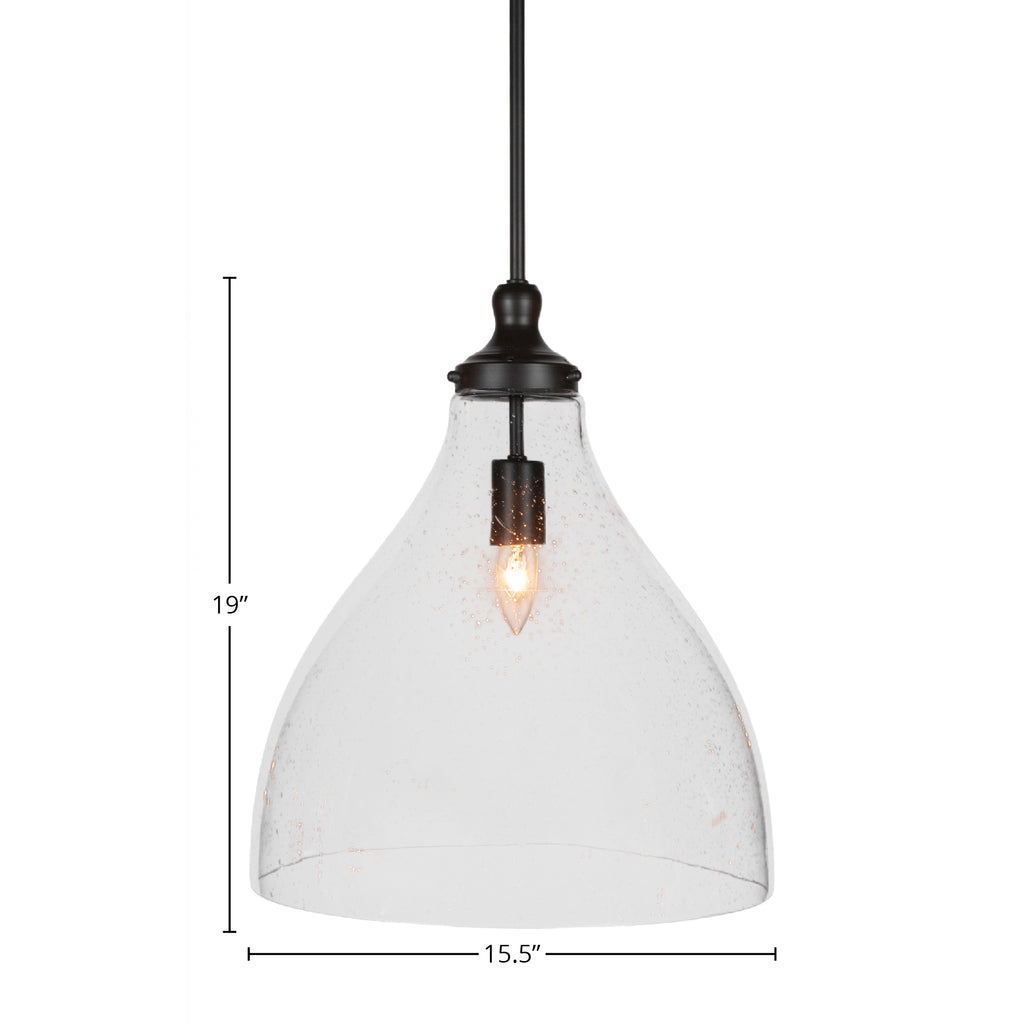 Juno One Light Pendant in Matte Black with 16" Clear Bubble Shade