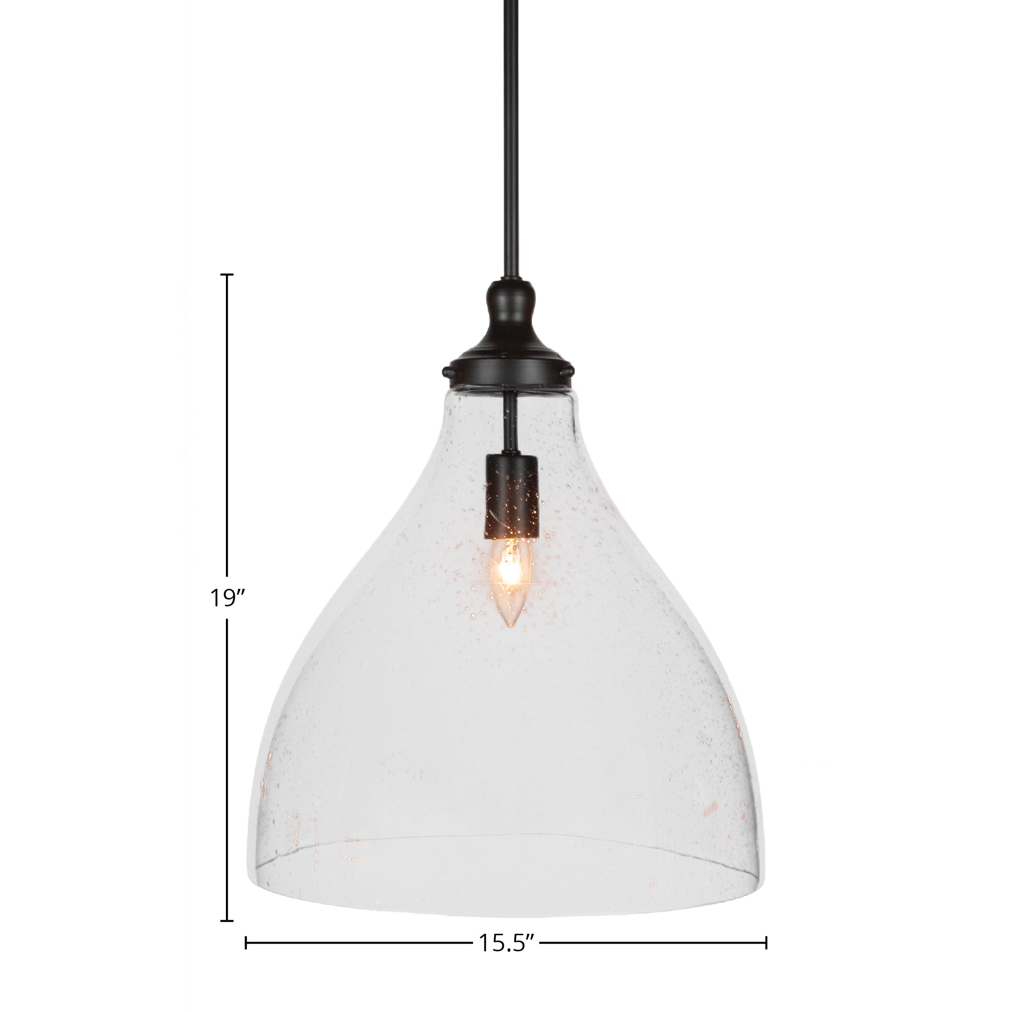 Juno One Light Pendant in Matte Black with 16" Clear Bubble Shade