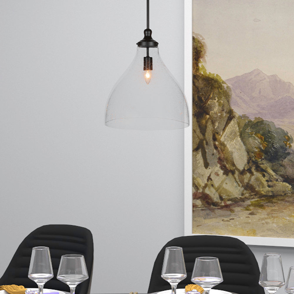 Juno One Light Pendant in Matte Black with 16" Clear Bubble Shade