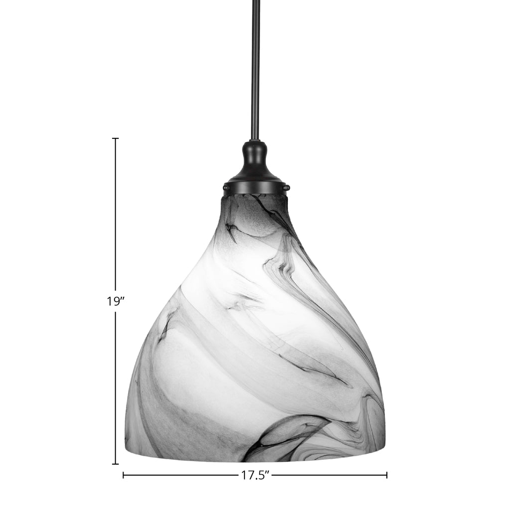 Juno One Light Pendant in Matte Black with 16" Onyx Swirl Shade