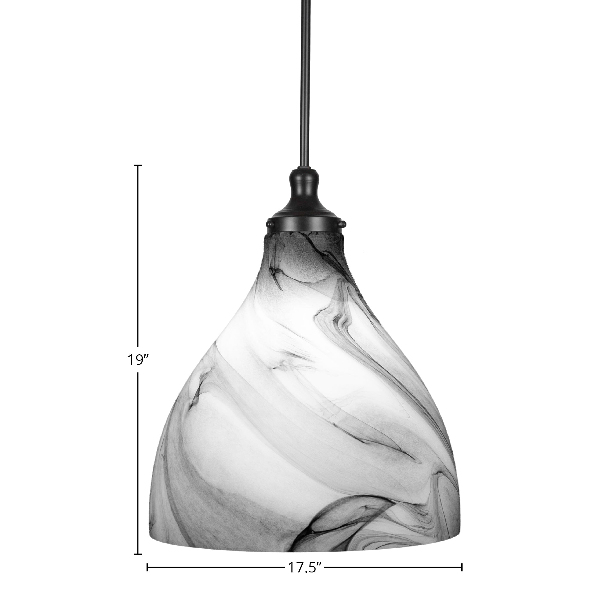 Juno One Light Pendant in Matte Black with 16" Onyx Swirl Shade