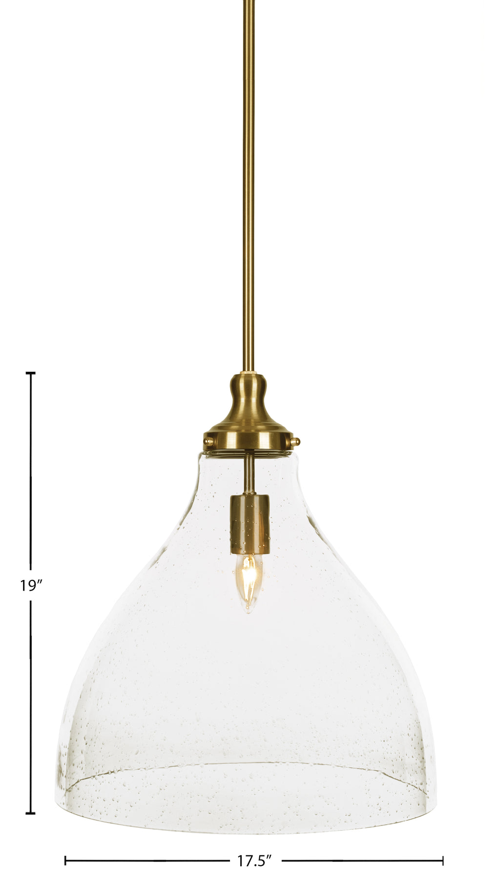 Juno One Light Pendant in New Age Brass with 16" Clear Bubble Shade