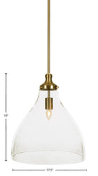 Juno One Light Pendant in New Age Brass with 16" Clear Bubble Shade