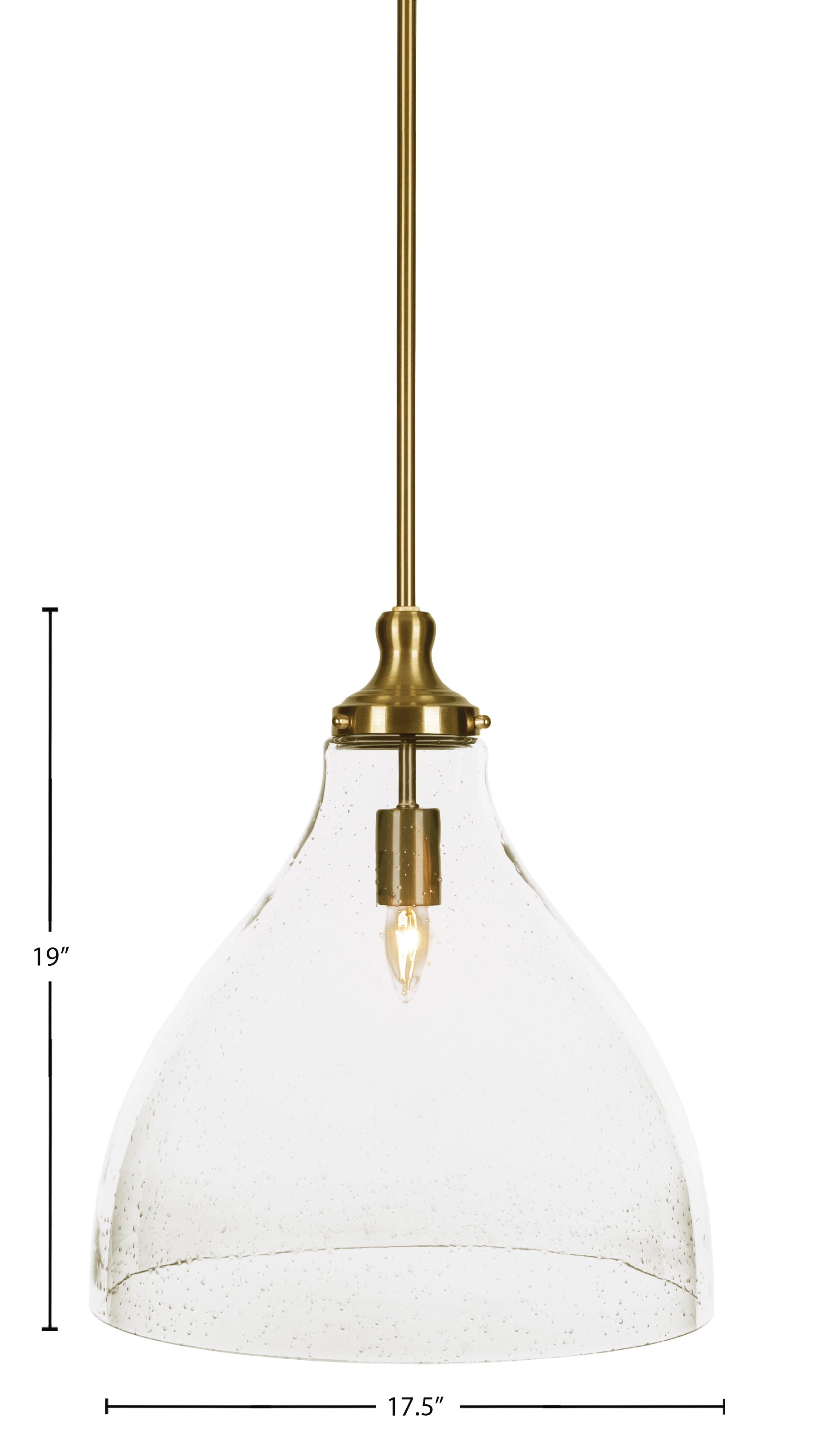 Juno One Light Pendant in New Age Brass with 16" Clear Bubble Shade