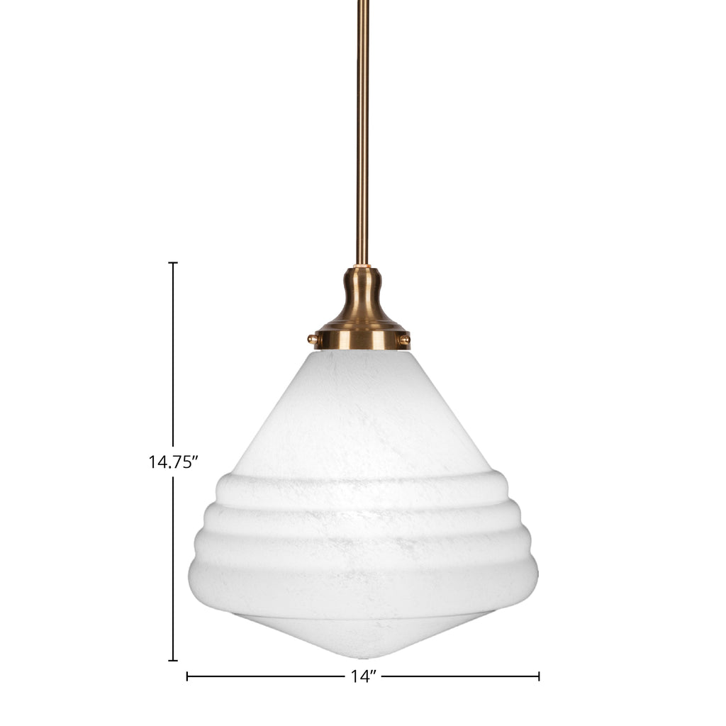 Juno One Light Pendant in New Age Brass with 14" White Marble Shade