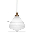 Juno One Light Pendant in New Age Brass with 14" White Marble Shade