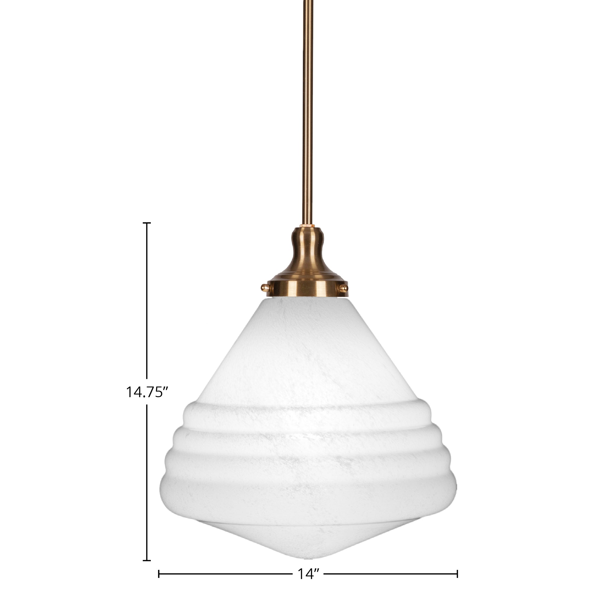 Juno One Light Pendant in New Age Brass with 14" White Marble Shade