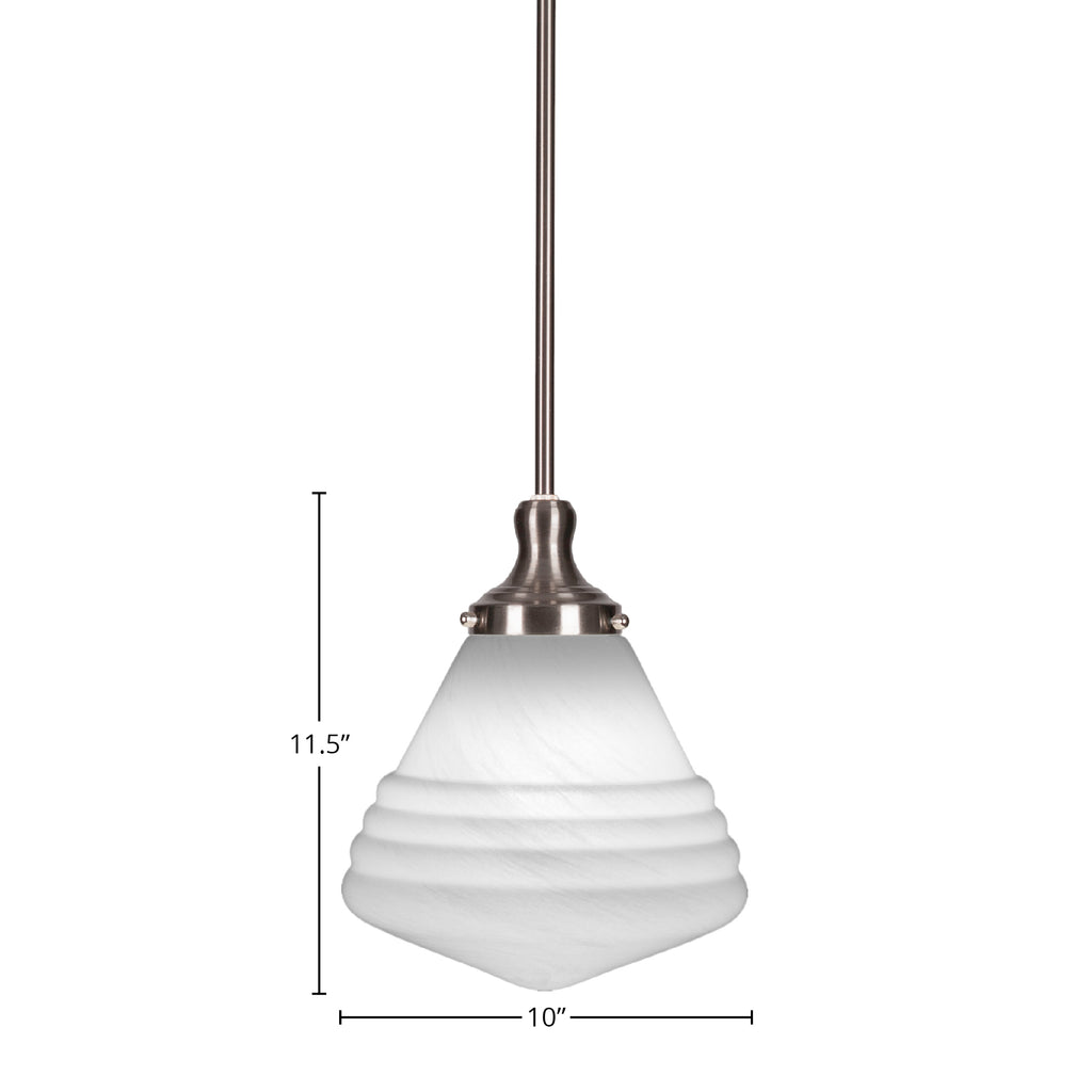 Juno One Light Pendant in Brushed Nickel with 10" White Marble Shade