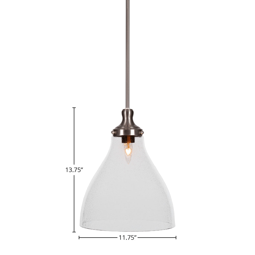 Juno One Light Pendant in Brushed Nickel with 11.75" Clear Bubble Shade
